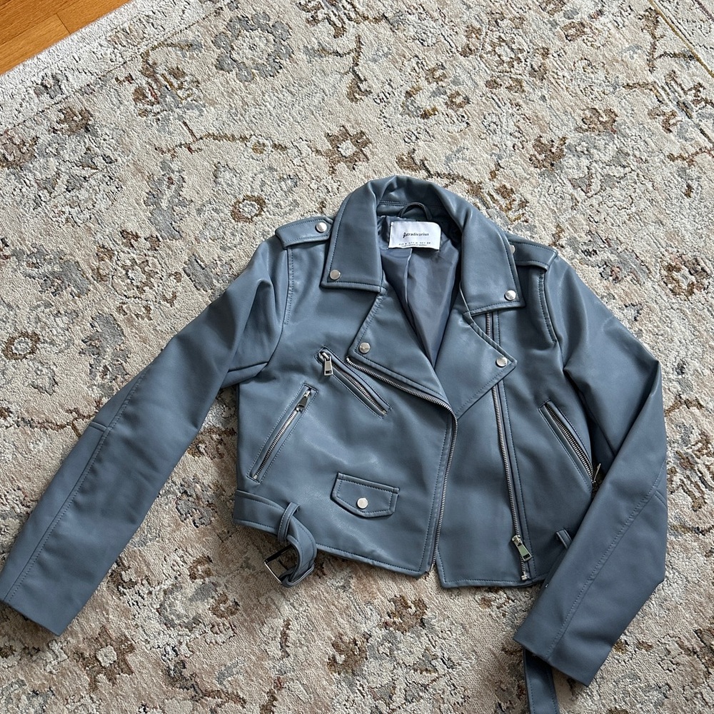 Stradivarius Steel Blue Leather Jacket